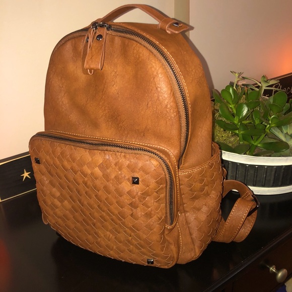 Madison West Handbags - NWOT Madison West 15” Backpack - Tan Woven Detail